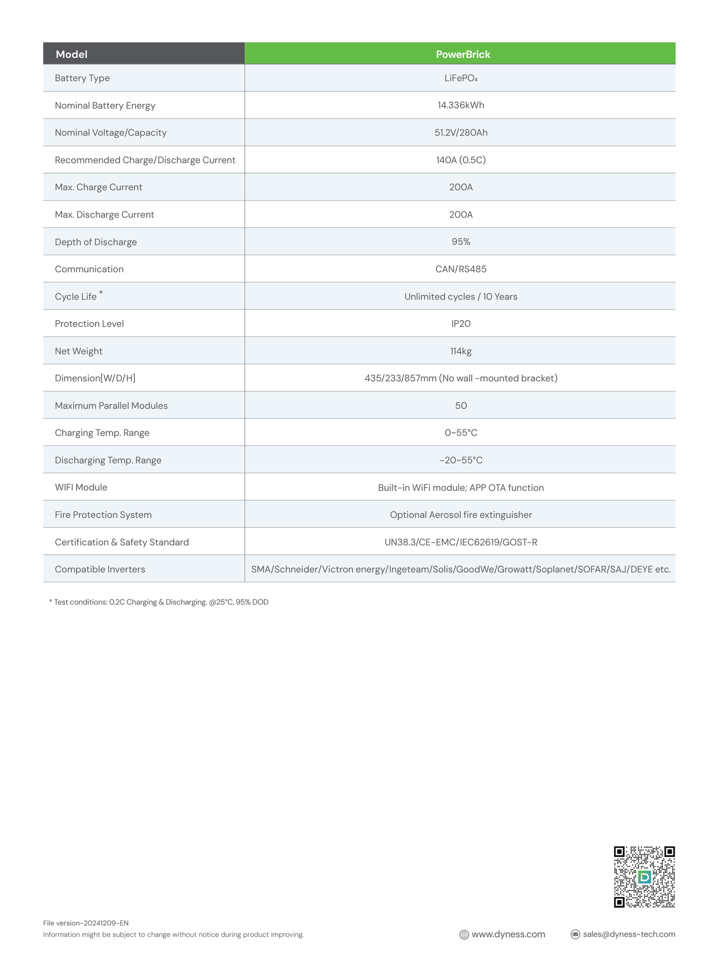 Dyness PowerBrick 14.336kWh LiFePO4 aku (51.2V / 280Ah)